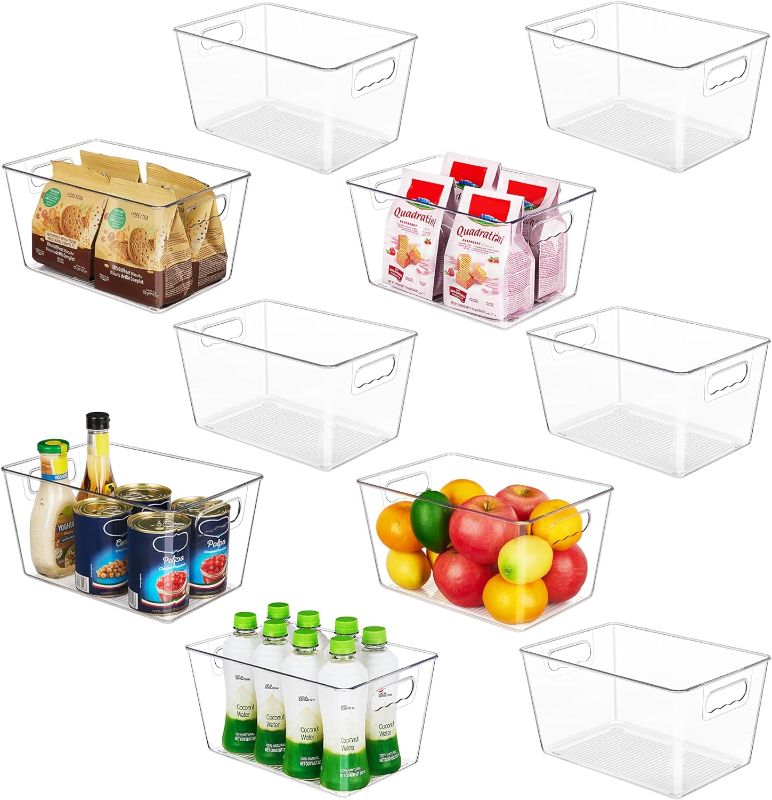 Photo 1 of YIHONG Clear Plastic Storage Bins, 8 Pack Pantry Organizer Bins with Handle for Kitchen, Freezer,Cabinet,Closet Organization and Storage
