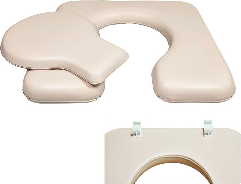 Photo 1 of PU Commode Seat Cushion with Sponge Padded,C Shape Waterproof Soft Pad,Suitable for Bedside Commode Chairs,Raised Toilet Seats(Beige Color)
