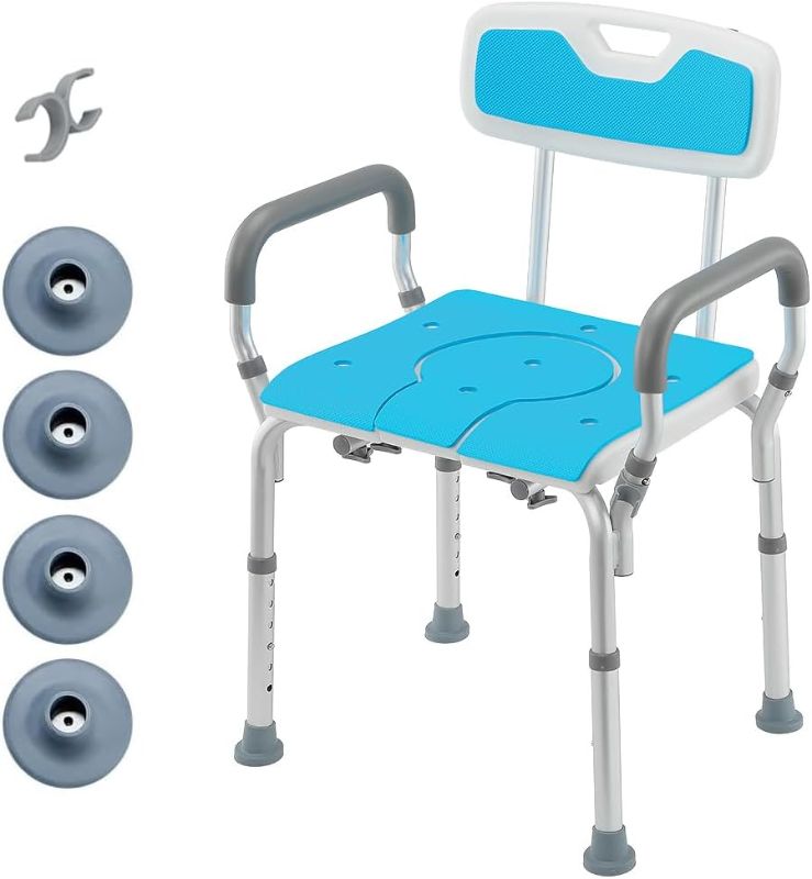 Photo 1 of HEAO 3 in 1 Shower Chair Heavy Duty 400LBS, Bath Stool with Arms and Backrest, Padded Shower Seat with Cut Out Opening for Easy Access to Cleanse Intimate Areas (4 Big Suction Cups & 4 Rubber Tips)
