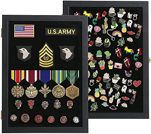Photo 1 of VERANI Pin Display Case - 14x19 Pin Collection Display with 98% Uv Protection Acrylic Door for Military Medals, Beach Tags, Jewelry Pins, Pin Gift, Insignia Ribbons, Pin Enthusiast Collectibles, Black
