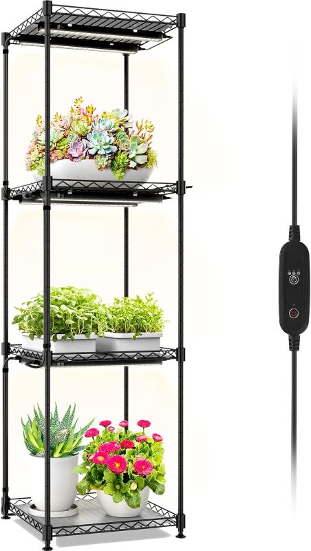 Photo 1 of Barrina Plant Stand with Grow Lights for Indoor Plants, Plant Shelf with Full Spectrum Grow Light, 6-Pack 30w T5 1FT Grow Lights for Seed Starting, Succulent, 4-Tier, Timer Switch, 13.8" x 13.8" x 48"

