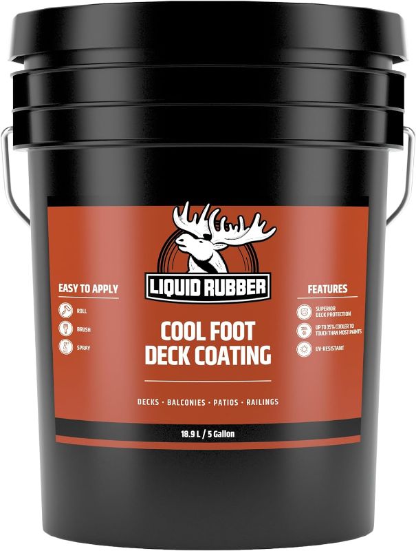 Photo 1 of Liquid Rubber Cool Foot Deck Coating - Solar Protection Deck Paint, Non-Toxic Multi-Surface Cool Decking Sealant, Easy to Apply, Neutral Beige, 5 Gallon
