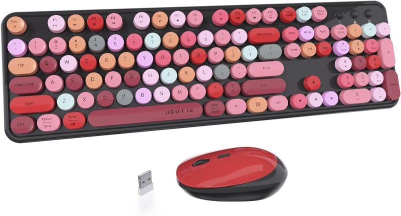 Photo 1 of UBOTIE Colorful Computer Wireless Keyboard Mouse Combos, Typewriter Flexible Keys Office Full-Sized Keyboard, 2.4GHz Dropout-Free Connection and Optical Mouse (Black-Colorful)- no mouse
