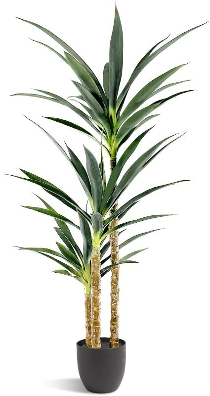 Photo 1 of Artificial Tree 4.7Ft Faux Agave Plant with 3 Heads in Plastic Pot Faux Tree for Home Decor Indoor or Outdoor Office Decoration Housewarming Gift(4.7 Feet-1 Pack)
