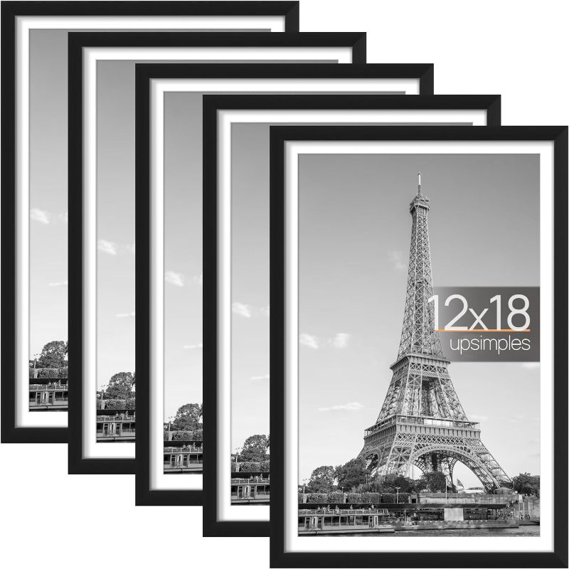 Photo 1 of upsimples 12x18 Picture Frame Set of 7, Display Pictures 11x17 with Mat or 12x18 Without Mat, Wall Gallery Photo Frames, Black
