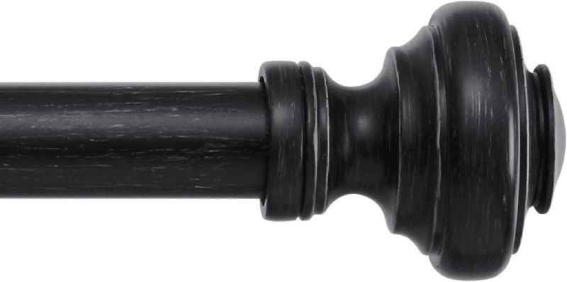 Photo 1 of MODE Farmhouse Collection 1 1/8" Diameter Curtain Rod Set with Porch Doorknob Curtain Rod Finials and Steel Wall Mounted Adjustable Curtain Rod, Fits 144” to 240” Windows, Weathered Black
