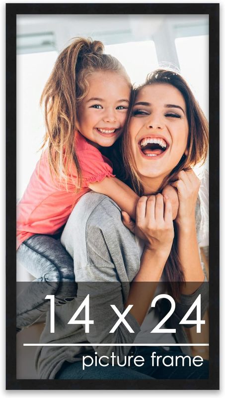 Photo 1 of Poster Palooza 14x24 Frame Black Modern Solid Wood Picture Frame | UV Acrylic Plexiglass, Foam Board Backing & Hanging Hardware Included
