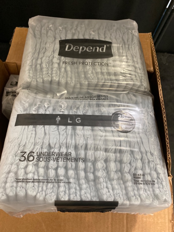 Photo 2 of Depend Fresh Protection Adult Incontinence Underwear for Men (Formerly Depend Fit-Flex), Disposable, Maximum, Large, Grey, 72 Count (2 Packs of 36), Packaging May Vary
