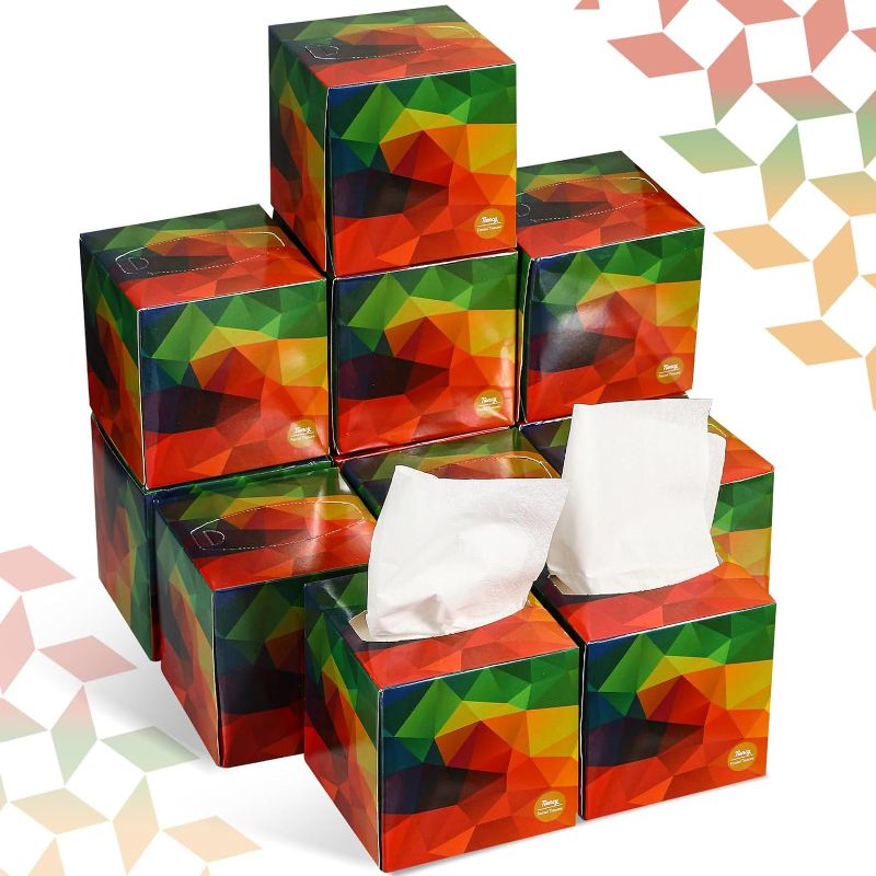 Photo 1 of Tioncy 24 Packs Facial Tissues Cube Boxes Gradient Square Tissue Box Face Tissue Paper Box for Kitchen School Toilet Travel Car Wedding, 2 Ply, 80 Tissues/Box (Rainbow Style)
