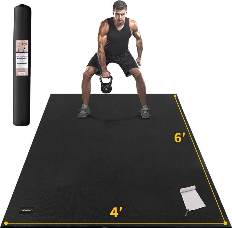 Photo 1 of CAMBIVO Large Exercise Mats for Home Workout, Extra Thick Workout Mats for Home Gym, Gym Mats for Jump Rope, Weights, Cardio, Fitness 6' x 4' x 7 mm, Shoe-Friendly
