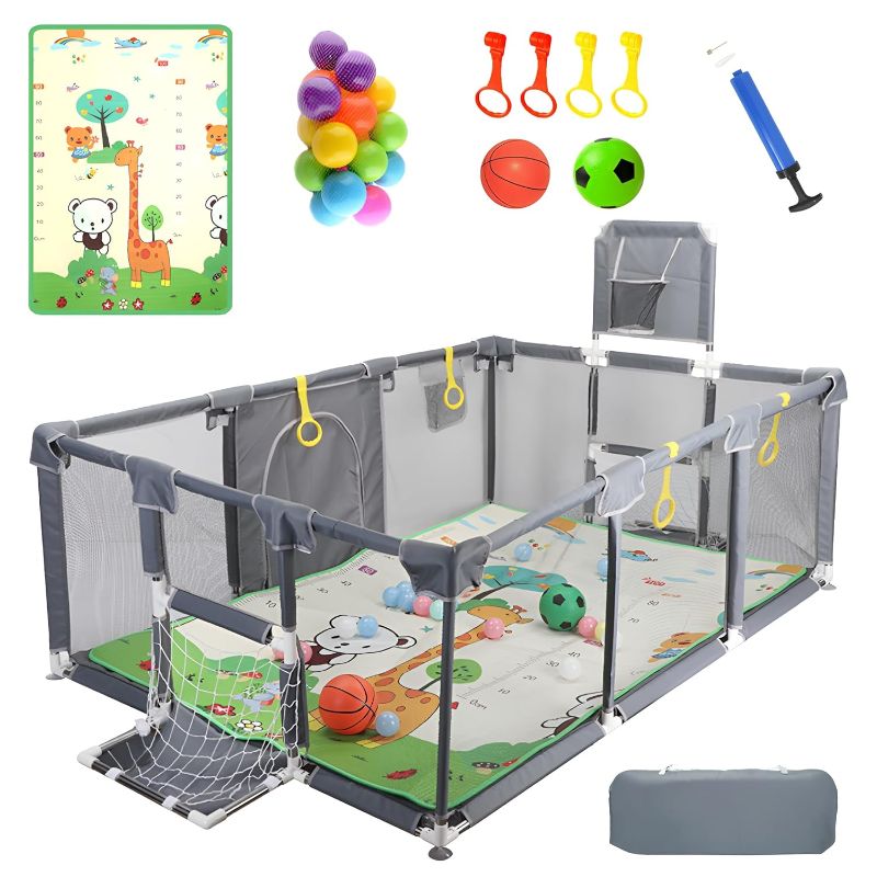 Photo 1 of Upgrated Baby Playpen with Mat, Playpen for Babies and Toddlers, Large Playpen with Mat, Sport Playpen, Play Pen with Accessories, Baby Fence, PlayPen Indoor & Outdoor Activity, Sturdy Kids
