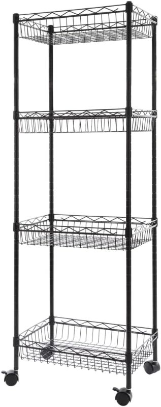 Photo 1 of REGILLER 4-Tier Metal Wire Storage Shelving Rack with Baskets, Adjustable Corner Shelf Organizer for Laundry Bathroom Kitchen Pantry Closet Garage Tool Storage(Black)
