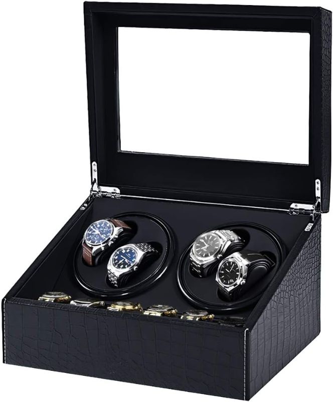 Photo 1 of J&T Technology Automatic Watch Winder,4+6 Automatic Watch Winder Storage Display Box Watch Case with PU crocodile skin and Black Leather,Japanese Quiet Motor- AC Adapter(PU crocodile skin)
