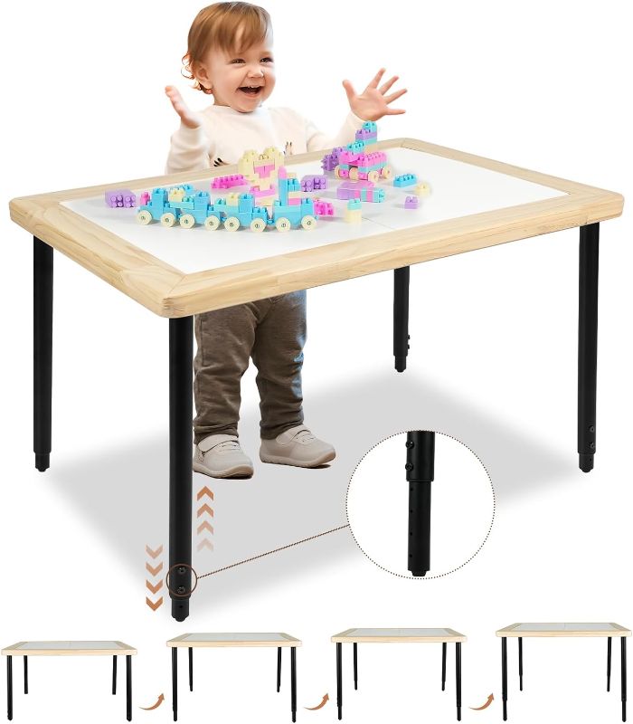 Photo 1 of Height-Adjustable Wood Sensory Table with Lid and Steel Legs No Storage Bin,Water and Sand Table for Toddlers 1-3, Drawing/Kids Art/Play Table,Christmas & Birthday Gift
