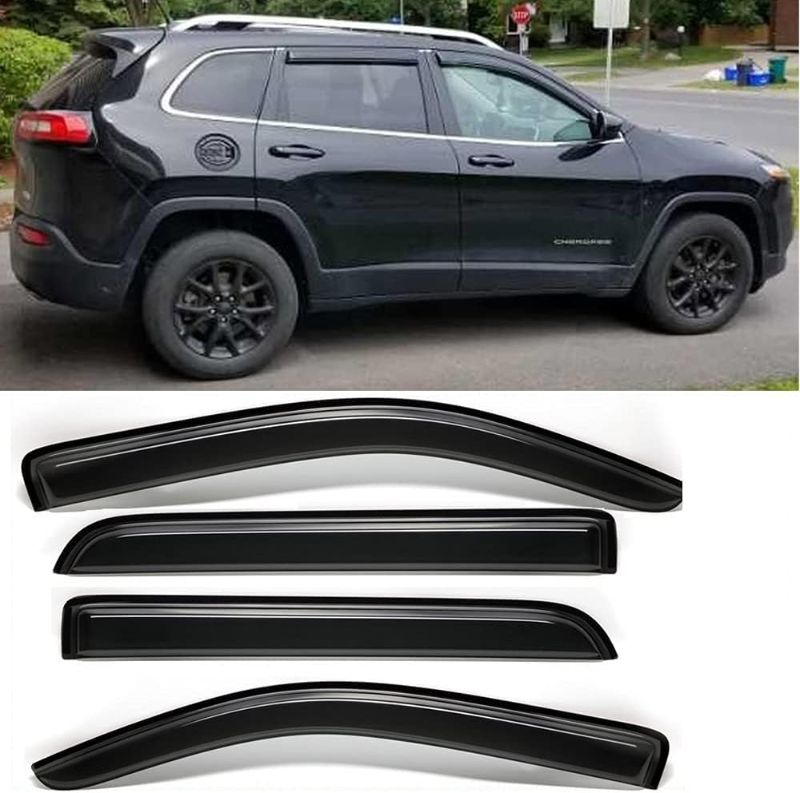 Photo 1 of Side Window Deflector Visor Rain Guard,Outside Mount Tape-on Shatterproof Dark Smoke,4pc window shades fit for 2014-2020 Jeep Cherokee 94981
