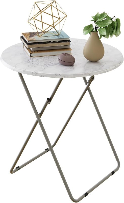 Photo 1 of Tv Trays Folding Tray Table Dinner Tray Table Round, Snack Eating Trays Table for Living Room with No Assembly Required&Sturdy, 17.5 x 17.5 x 26 in(White Marble)
