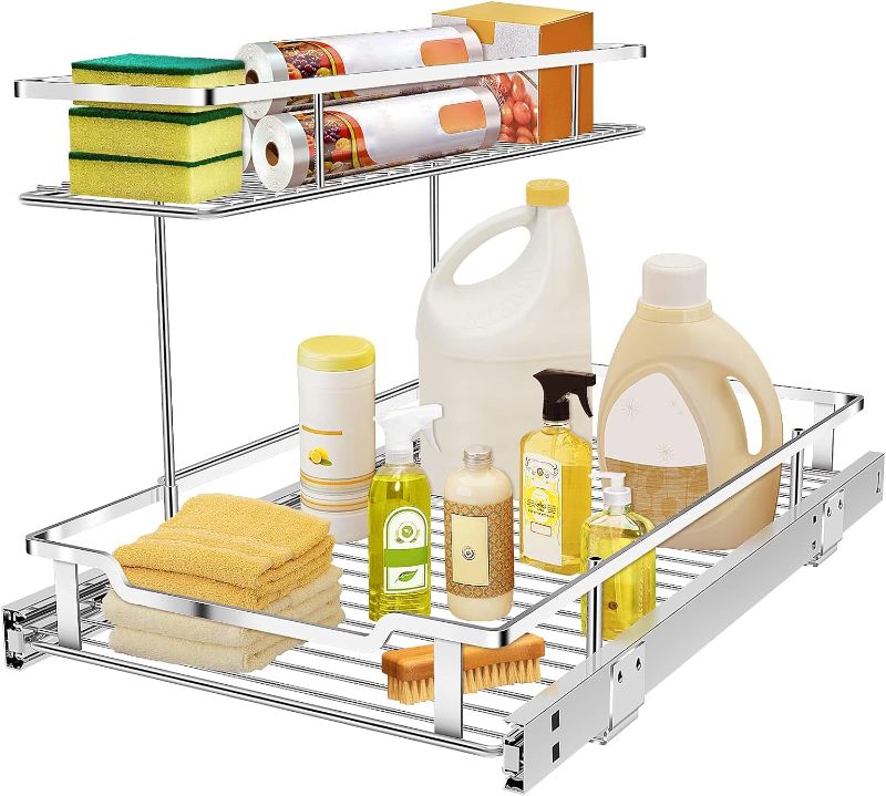 Photo 1 of Pull Out Cabinet Organizer, Under Sink Organizer Kitchen Slide Out Storage Shelf with 2 Tier Sliding Wire Drawer - 12.6W x 21D x 13H - Request at Least 13 inch Cabinet Opening
