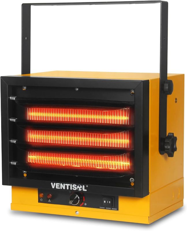 Photo 1 of VENTISOL 5000W Garage Heater 240V Hardwired Fan-Forced Industrial Electric Garage Heater with Dual Knob Controls,Build-in Thermostat for Home, Indoor Building,Workshop, Warehouse-Yellow
