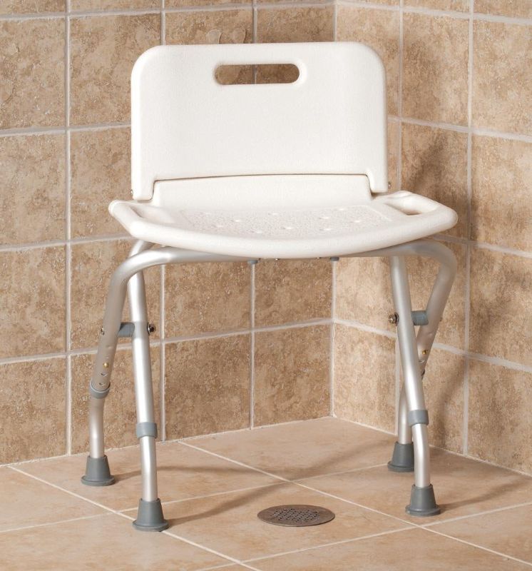 Photo 1 of Folding Bath Seat with Back Support, Portable Shower Bench, Rubber Tips, High-Density Polyethylene, White – Overall Bench Seat Measures 17 ½ Inches x 11 Inches, Supports Up to 300 Pounds
