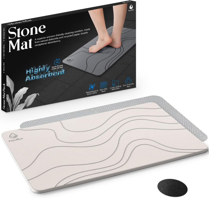 Photo 1 of Stone Bath Mat, Super Absorbent Shower and Kitchen Mat - Quick Drying Stone for Bathroom & Kitchen Floors - Quick Water Absorbent,Non-Slip Stone Mat, in Pearl White Colors (23.6"x15.4")
