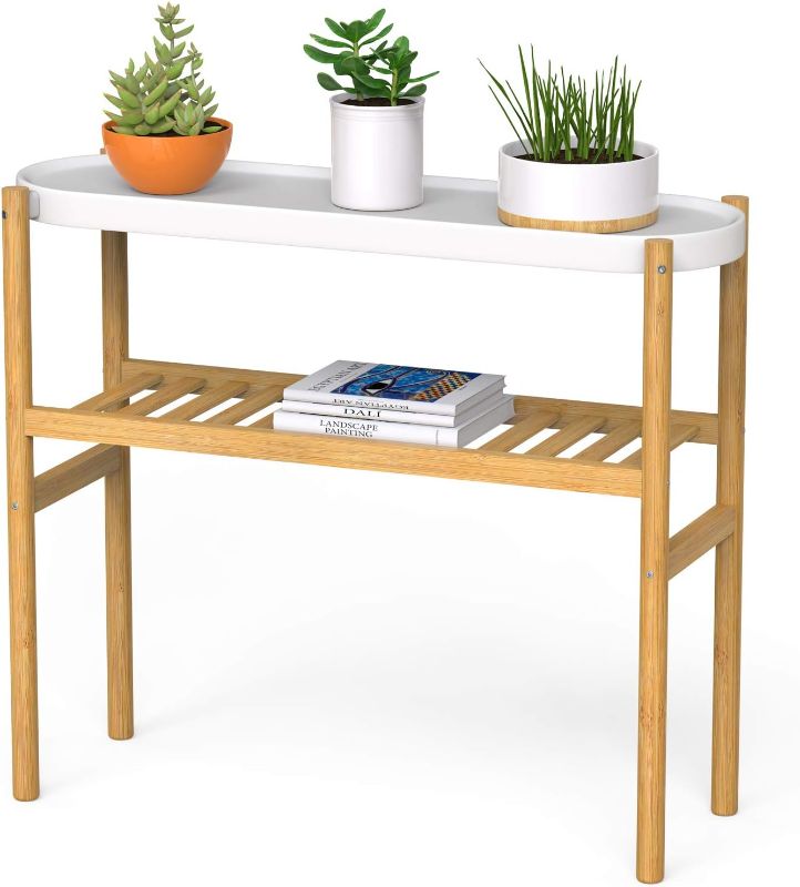Photo 1 of Wisuce Bamboo Shelf Indoor, 2 Tier Window Tall Stand Table for Multiple Plants
