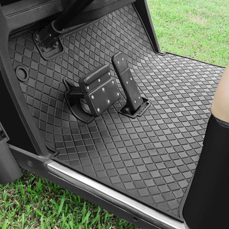 Photo 1 of EZGO TXT Golf Cart Floor Mat, Upgraded Non-Slip Improved Full Coverage Liner Mats Replacement with 8mm Thick Rubber, Fits EZGO TXT (1994+), EX1 (2020), Valor, Cushman Workhorse & Express S4

