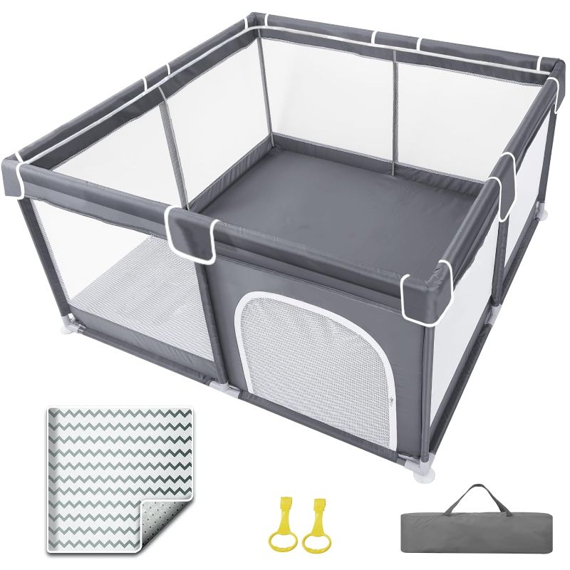 Photo 1 of Baby Playpen with Mat, Playpen for Babies and Toddlers, Large Baby Playpen with Pad, Baby Playard, Indoor & Outdoor Play Pen, Sturdy Safety Baby Play Yard with Soft Breathable Mesh (Grey)
