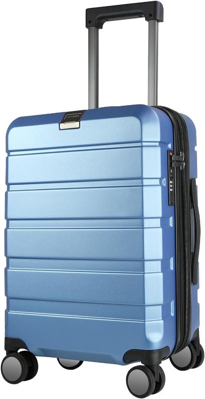 Photo 1 of KROSER Hardside Expandable Carry On Luggage with Spinner Wheels & Built-in TSA Lock, Durable Suitcase Rolling Luggage, Carry-On 20-Inch, Light Blue
