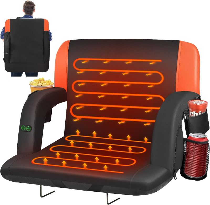 Photo 1 of Dual-Sided Heated Stadium Seats for Bleachers with Back Support, 3 Levels Heating Stadium Seating for Bleachers Seat with Backrest, Portable Stadium Chair for Outdoor (Orange)
