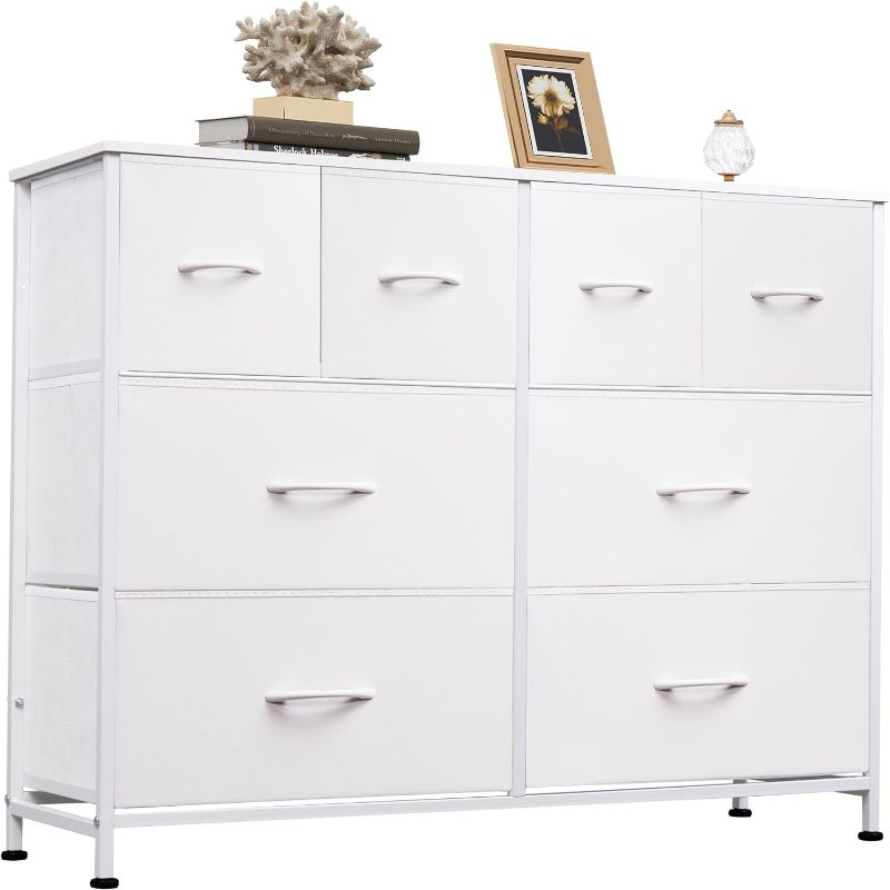 Photo 1 of WLIVE Dresser for Bedroom with 8 Drawers, Wide Fabric Dresser for Storage and Organization, Bedroom Dresser, Chest of Drawers for Living Room, Closet, Hallway, White
