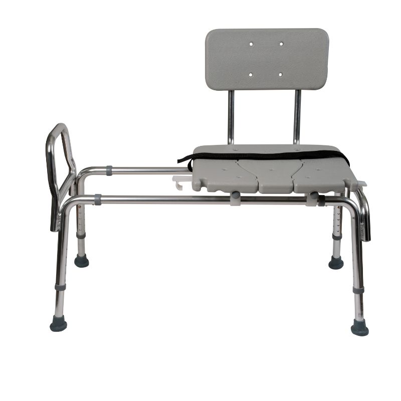 Photo 1 of Tub Transfer Bench and Sliding Shower Chair Made of Heavy Duty Non Slip Aluminum Body and Plastic Seat with Adjustable Seat Height and Cut Out Access Holding Weight Capacity up to 400 lbs, Gray
