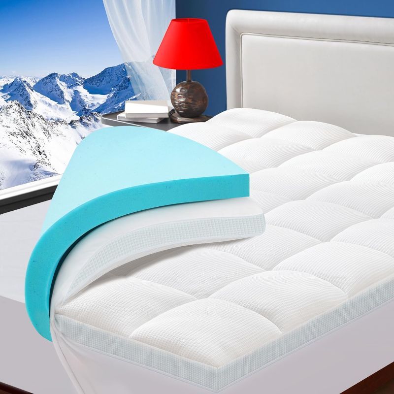 Photo 1 of Bedluxury Dual Layer 3 Inch Memory Foam Mattress Topper King Size?2 Inch Gel Memory Foam and 1 Inch Cooling Pillow Top Mattress Pad Cover for Back Pain?Comfort Support & Pressure Relief
