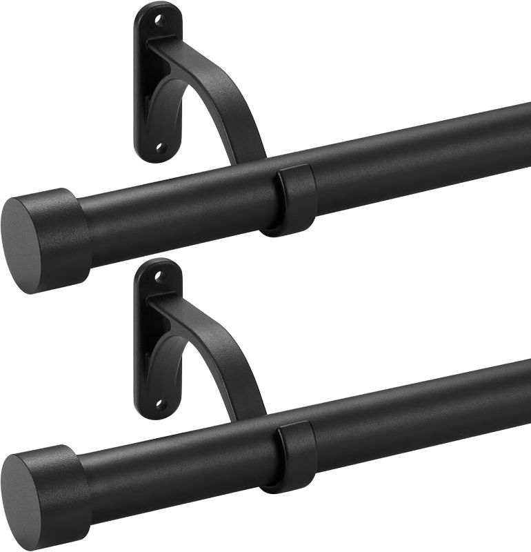 Photo 1 of 2 Pack Curtain Rods for Windows,1-Inch Diameter Curtain Rod, Adjustable Window Curtain Rod with Premium Aluminum Brackets and Finials (Matte Black, 28-93")
