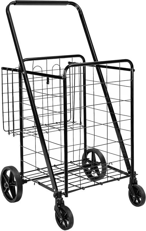 Photo 1 of Amazon Basics Foldable Shopping Utility Cart with 360-Degree Wheels, X-Large, Black
