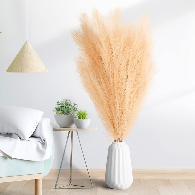 Photo 1 of 4 Stems Faux Pampas Grass Decor Tall, 43"/110cm Artificial Pompous Grass Large Fluffy. Boho Décor for Living Room Bedroom Bathroom Kitchen Party Wedding (Light Coffee)
