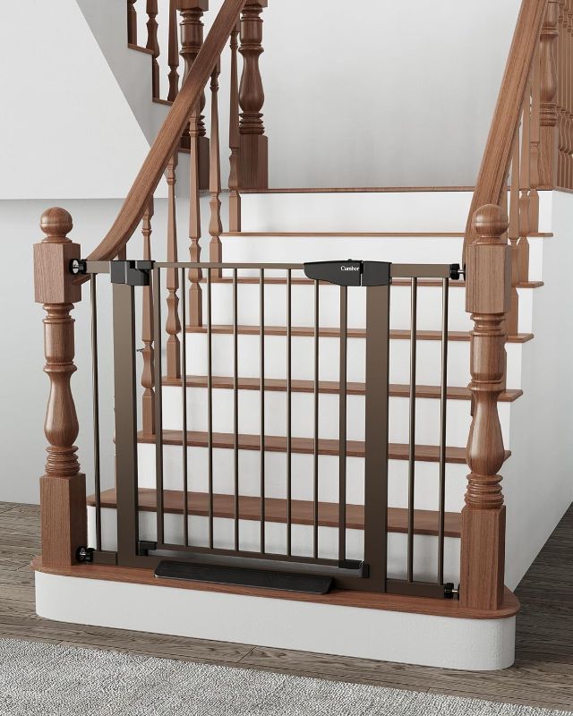 Photo 1 of Cumbor 29.7"-40.6" Baby Gate for Stairs, Mom's Choice Awards Winner-Dog Gate for Doorways, Pressure Mounted Self Closing Pet Gates for Dogs Indoor, Durable Safety Child Gate with Easy Walk Thru Door
