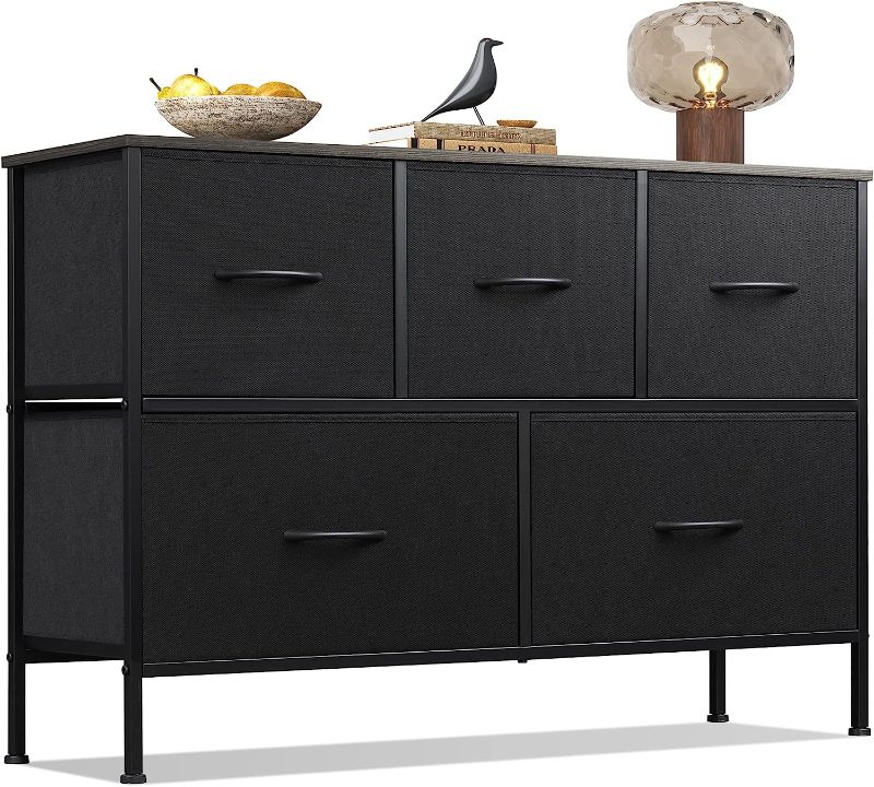 Photo 1 of WLIVE Dresser for Bedroom with 5 Drawers, Chest of Drawers, Fabric Dresser, Black Dresser with Fabric Bins for Closet, Living Room, Hallway, Charcoal Black, Size L
