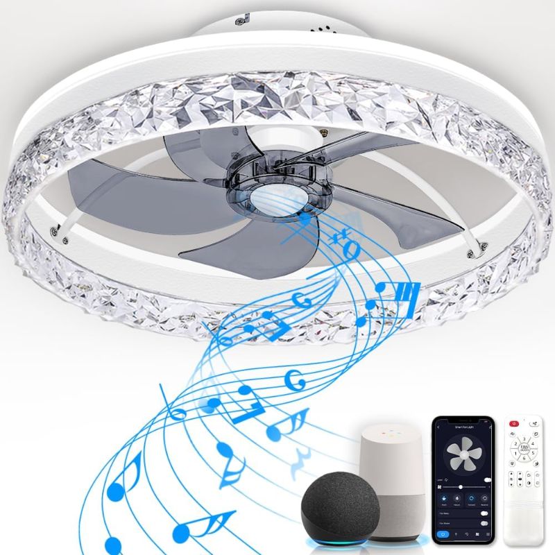 Photo 1 of Baynic Ceiling Fan with Light, Low Profile Ceiling Fan with Light, Smart Bluetooth Ceiling Fan with Speaker, Flush Mount Ceiling Fan-Alexa/Google Assistant/APP/Remote Control 19.68in
