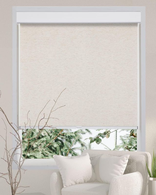 Photo 2 of Persilux Free-Stop Cordless Roller Blinds Light Filtering Roller Shades for Windows (Cream 25" W x 72" H) Natural Woven Fabric Thermal Insulation Roller Window Blinds for Windows, Home, Living Room
