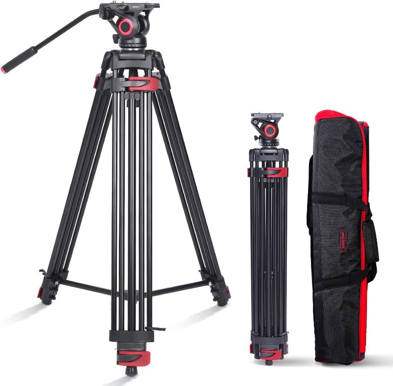 Photo 1 of miliboo 75 Inches Video Tripod with Fluid Head,Aluminum Heavy Duty Tripod for Camera,Camera Tripod for Heavy Duty,Quick Release Plate and Ground Spreader for DSLR, Camcorder, Cameras (MTT602A)

