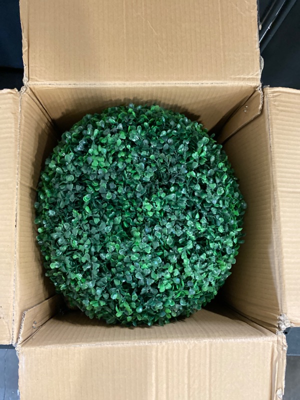 Photo 2 of 2 PCS 16.2 Inch Boxwood Balls with Ground Pegs and String, 4 Layers Artificial Plant Topiary Ball, UV Resistant Artificial Topiary Ball for Outdoor/Indoor, Front Porch, Wedding, Christmas Décor
