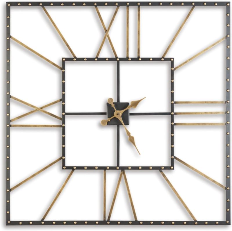 Photo 1 of Signature Design by Ashley Thames Modern 40" Square Metal Roman Numeral Wall Clock, Black & Gold
