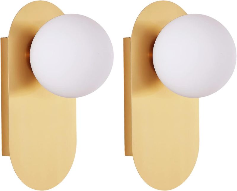 Photo 1 of Set of 2 Modern Gold Wall Sconce Mid Century Bathroom Vanity Wall Light with White Globe Glass Shade Industrial Wall Lamp Pole Wall Mount Lighting Fixture
