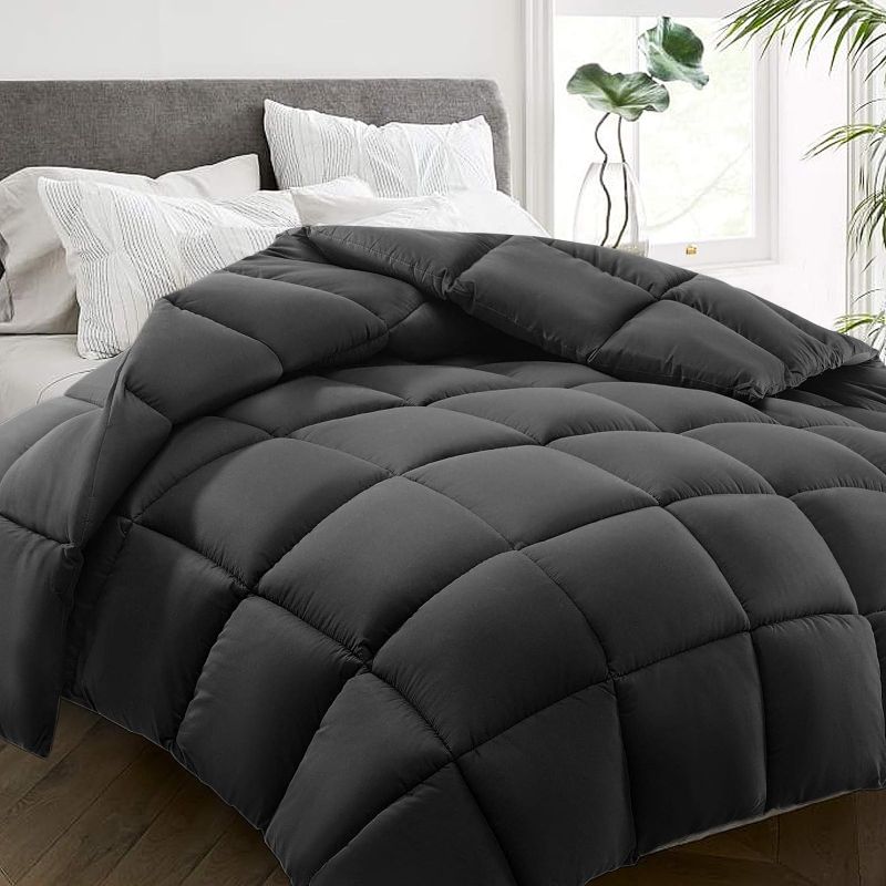 Photo 1 of All Season Queen Size Bed Comforter - Cooling Down Alternative Quilted Duvet Insert with Corner Tabs - Winter Warm - Machine Washable - Dark Grey
