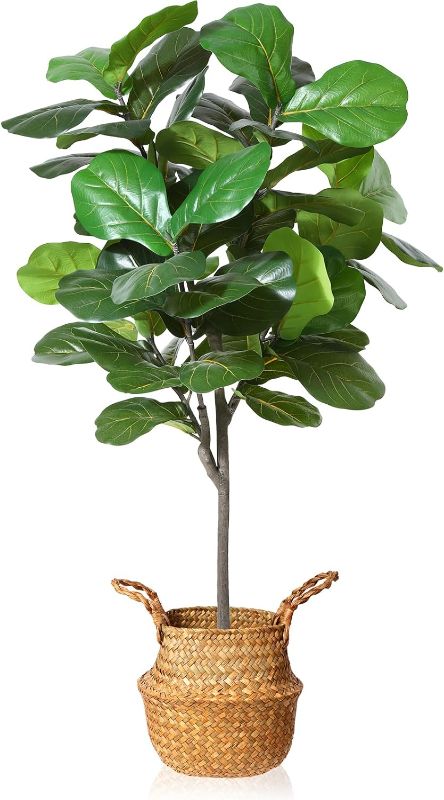 Photo 1 of MOSADE Artificial Fiddle Leaf Fig Tree 50" Fake Potted Ficus Lyrata Plant with Handmade Seagrass Basket, Perfect Faux Plants Home Décor for Indoor Outdoor Office Porch Balcony Bedroom Bathroom Gift
