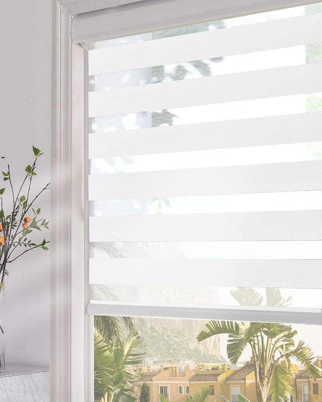 Photo 1 of Persilux Zebra Blinds (24" W X 72" H, White) Dual Layer Roller Sheer Shades Light Filtering Privacy for Day and Night Roller Window Shades for Home and Office, Easy to Install
