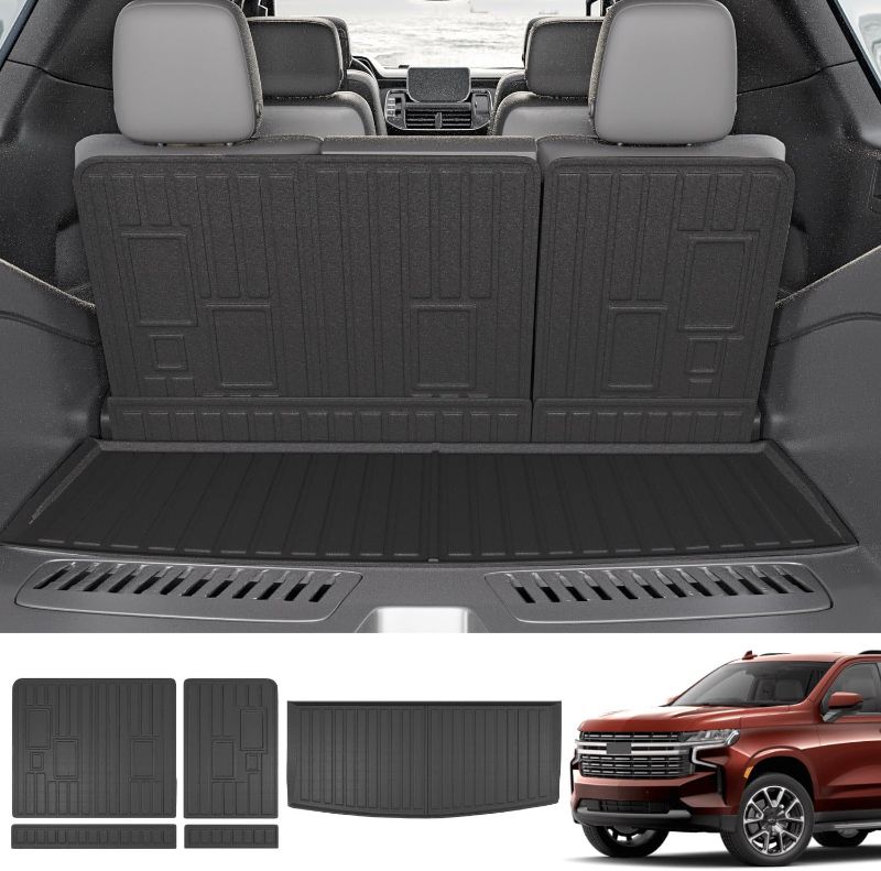 Photo 1 of  Cargo Mat Compatible with 2022-2024 Chevy Tahoe/GMC Yukon Backrest Mat Cargo Liner TPE Trunk Mat Replacement for 2022 2023 2024 Chevy Tahoe/GMC Yukon Accessories(Trunk Mat+Backrest Mat)