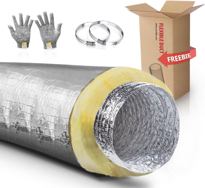 Photo 1 of 7 Inch 25 Feet Insulated Flexible Duct R4.2,7 Flexible Duct,7 Inch Ac Duct,7 Inch Ducting,Flex Duct 7 Inch, for Heating and Air Conditioning Hvac Systems