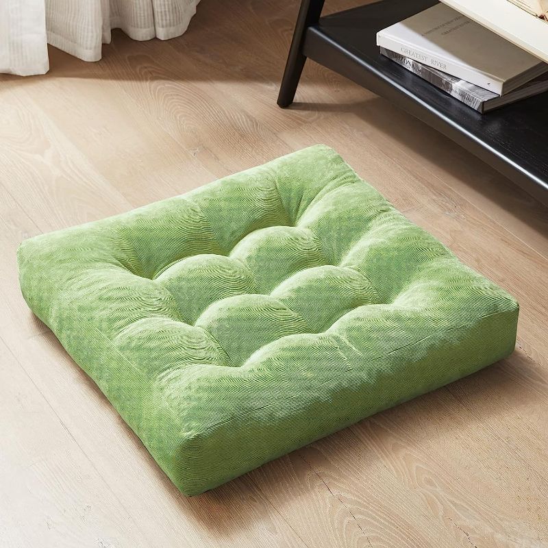 Photo 1 of Degrees of Comfort Meditation Floor Pillow, Square Large Pillows Seating for Adults, Tufted Corduroy Floor Cushion for Living Room Tatami, Green 22x22 Inch