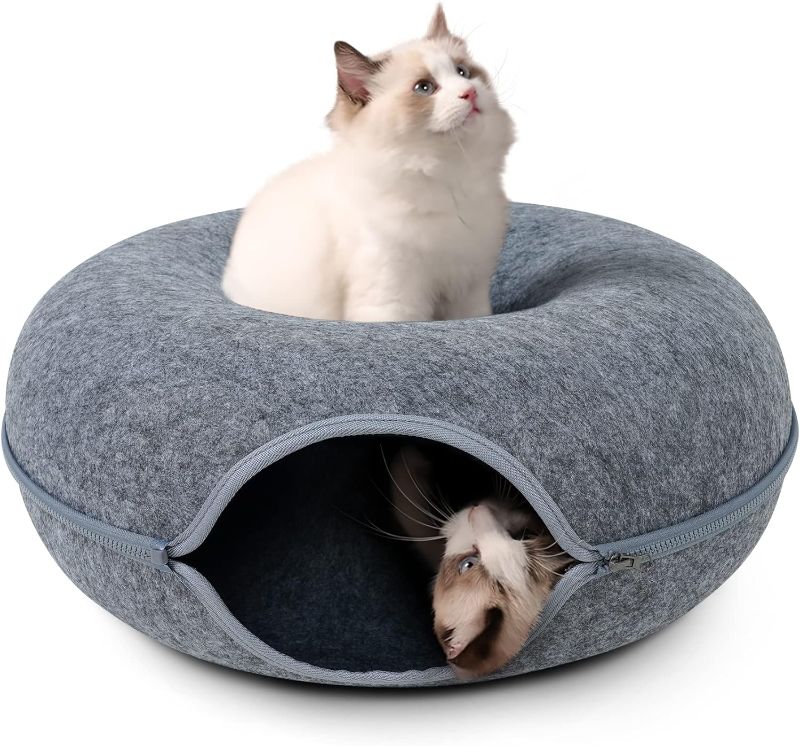 Photo 1 of Cat Tunnel Bed - Peekaboo Cat Cave - Indoor Cat Donut Tunnel - Detachable Round Felt & Washable Interior Cat Hideout (24 Inch)